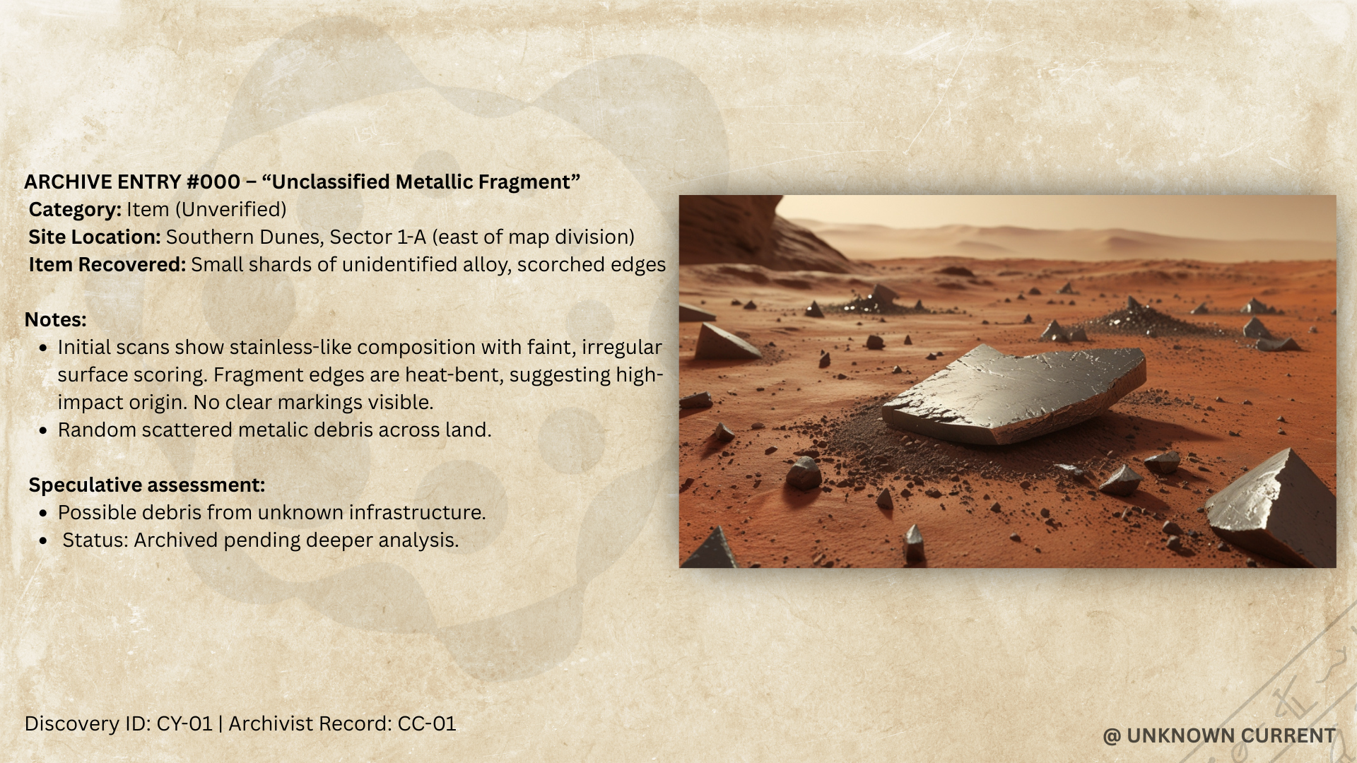 Archive 000 - “Unclassified Metallic Fragment” - (S1)